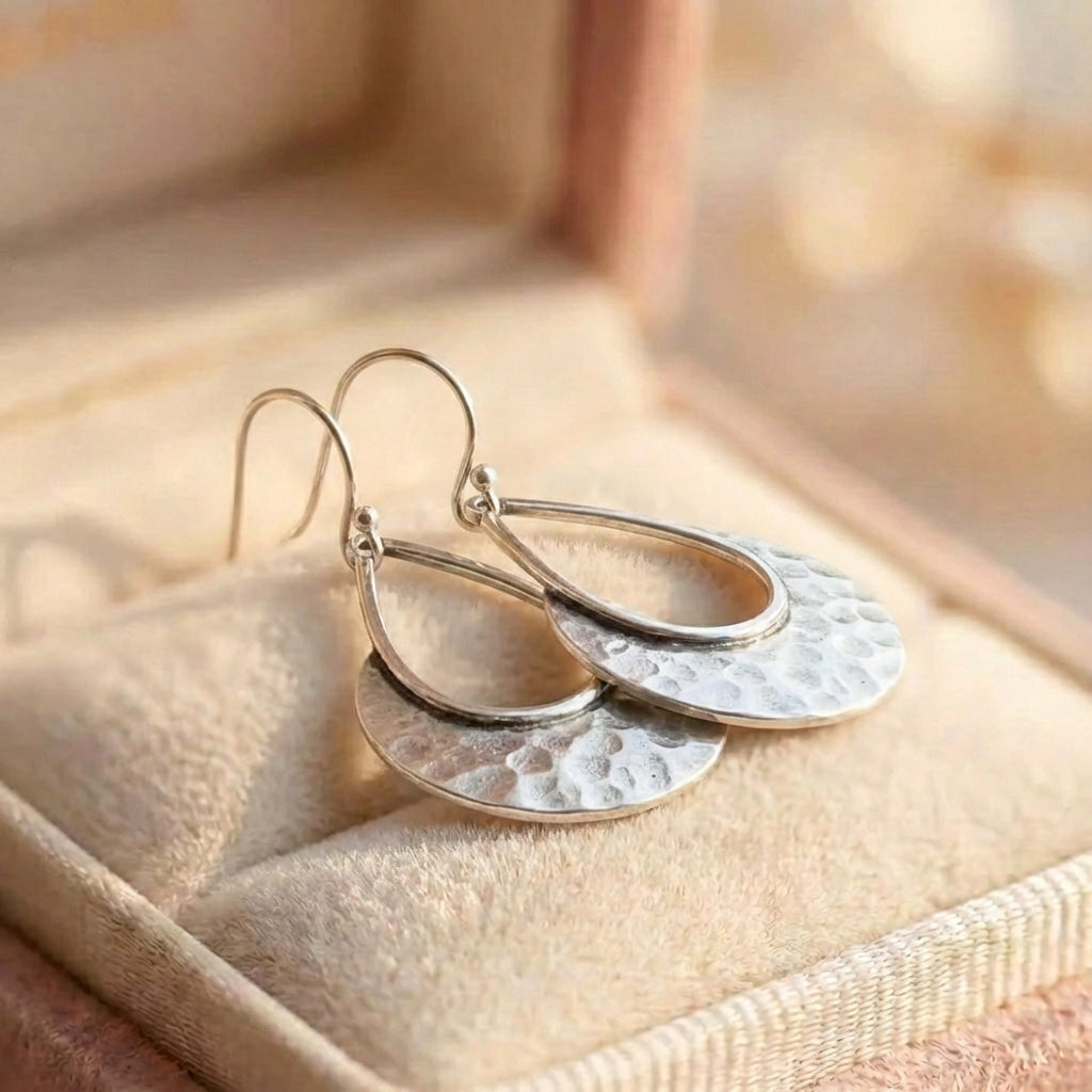 Hammered Silver Dangle Earrings