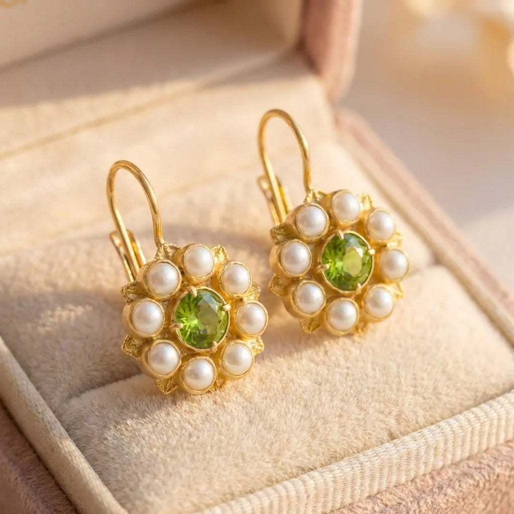 Elegant Pearl Peridot Earrings
