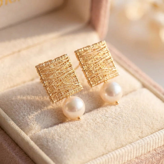 Vintage Golden Threads With Pearls Earrings