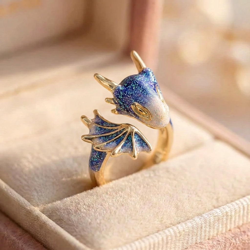 Adjustable Dragon Ring In Silver And Hand Painted Enamel