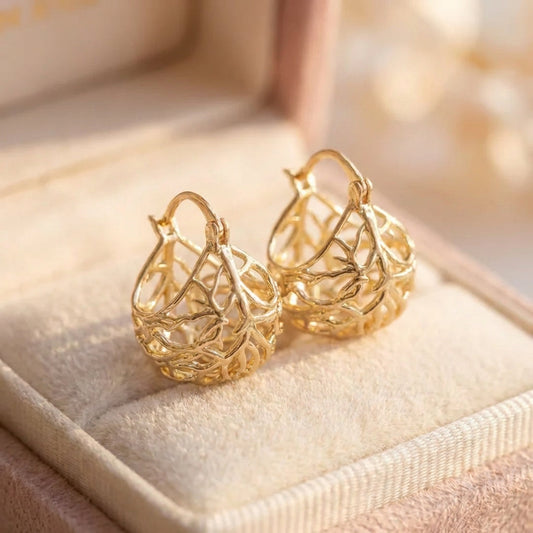 Vintage Gold Hollow Teardrop Earrings
