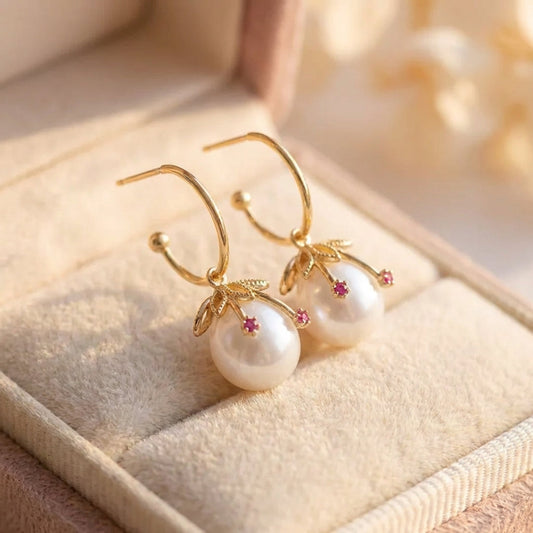 Vintage Gold & Pearl Cherry Earrings