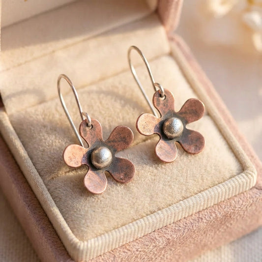 Vintage Flower Earrings In Silver
