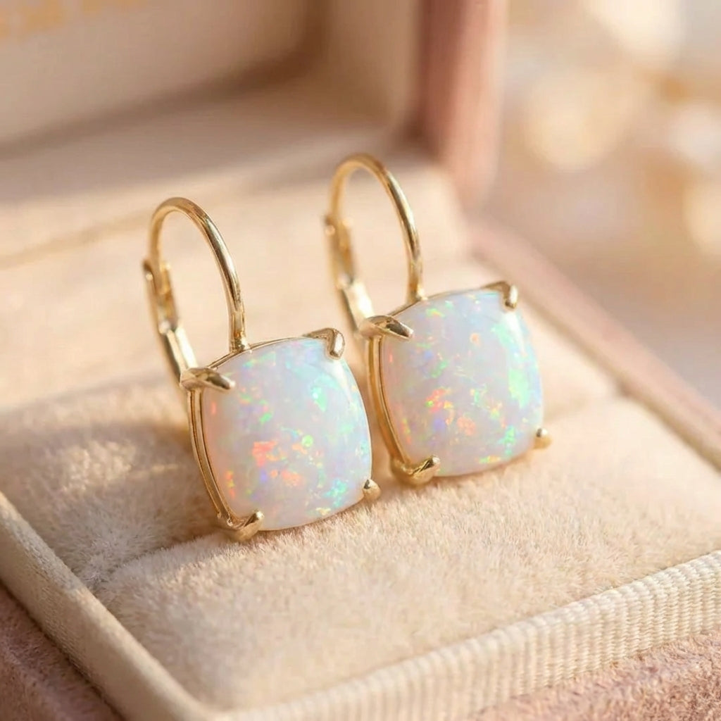 Vintage White Opal Square Earrings