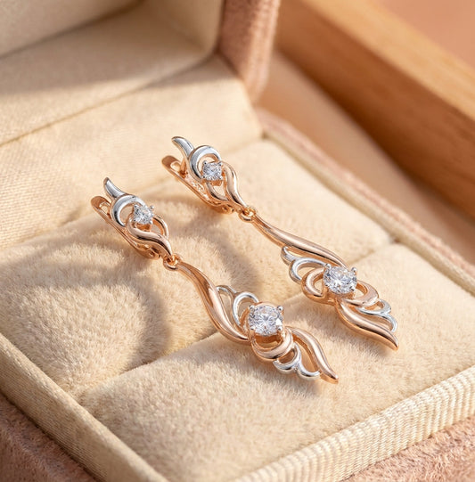 Vintage Flower Shape Drop Rose Gold Earrings