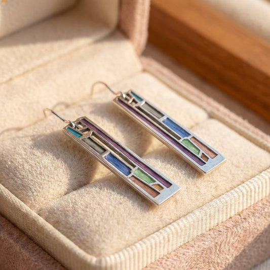 Vintage Colorful Silver Earrings