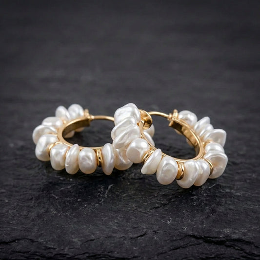 Vintage White Pearl Hoop Earrings