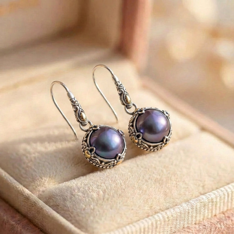 Vintage Dark Pearl Dangling Earrings