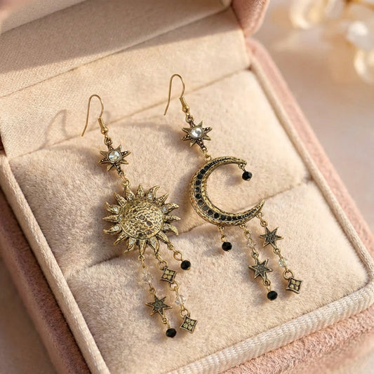 Vintage Dangling Sun & Moon Earrings