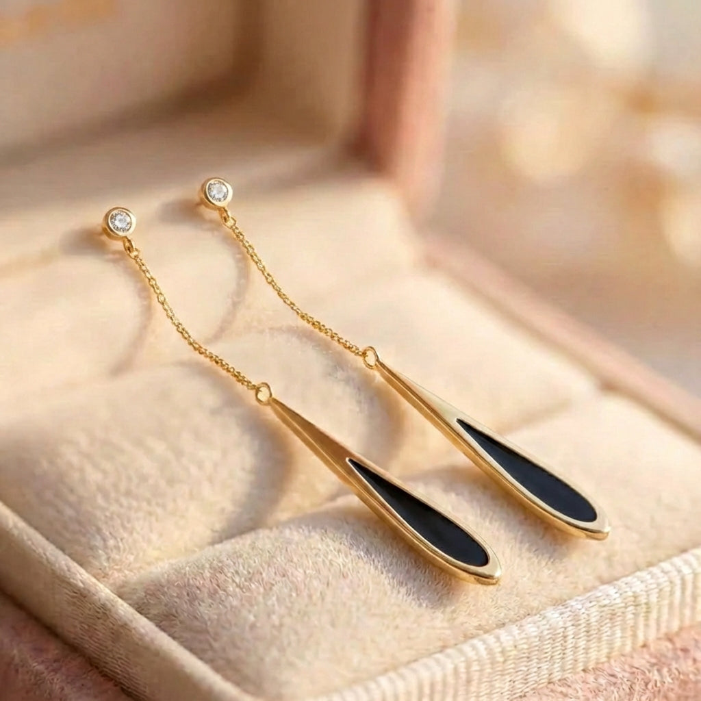Black Drop Tassel Long Earrings