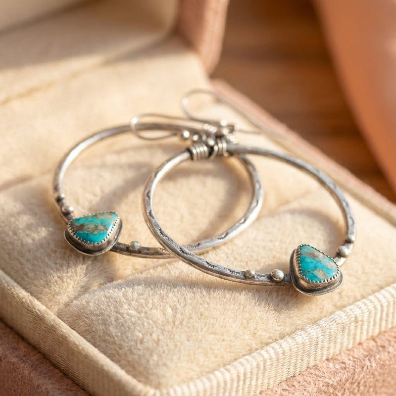 Vintage Circular Turquoise Stone Earrings