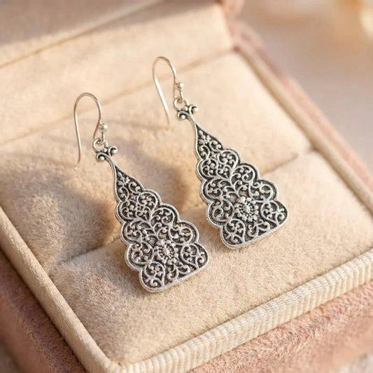 Silver Color Metal Grave Flower Earrings