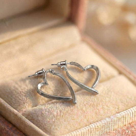 Heart Shaped Pendant Silver Earrings