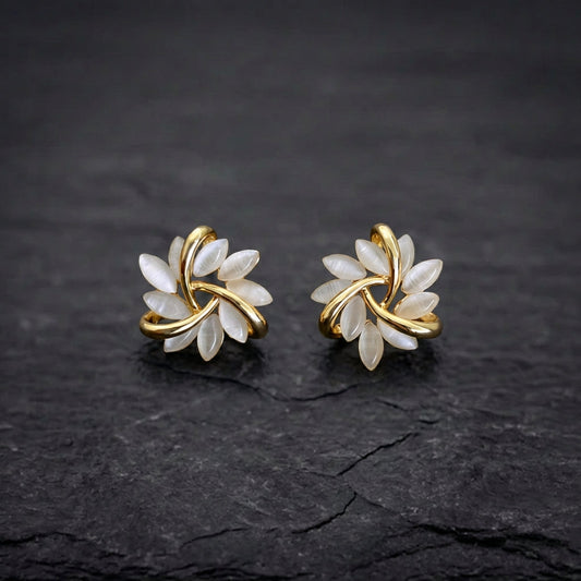 Elegant And Exquisite Opal Petal Circle Stud Earrings In Gold