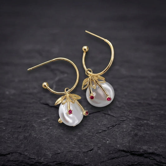 Vintage Gold & Pearl Cherry Earrings
