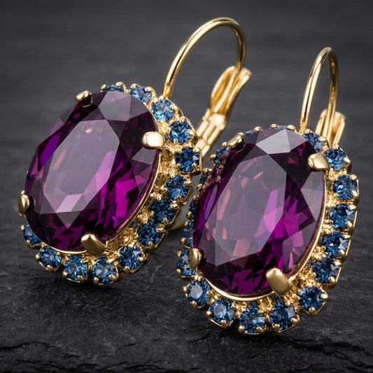 Vintage Garnet Blue Zirconia Earrings