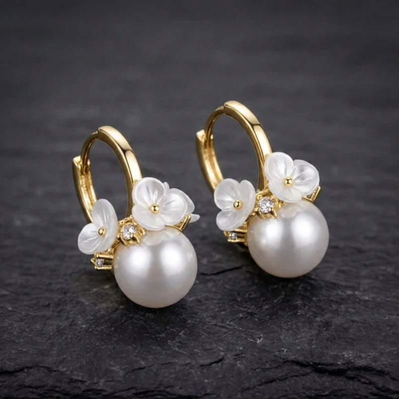 Elegant White Flower Cluster Pearl Earrings