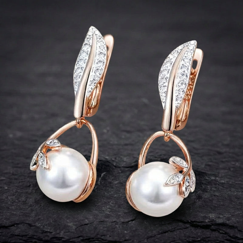 Vintage Crystal Flower Pearl Drop Earrings