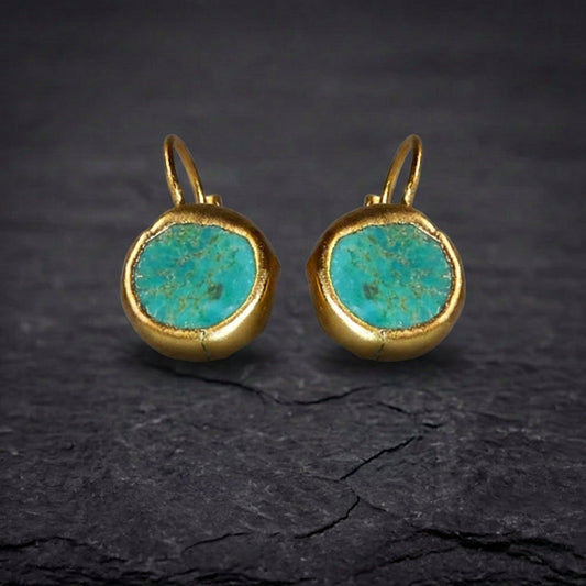 Gold Earrings With Turquoise Stone
