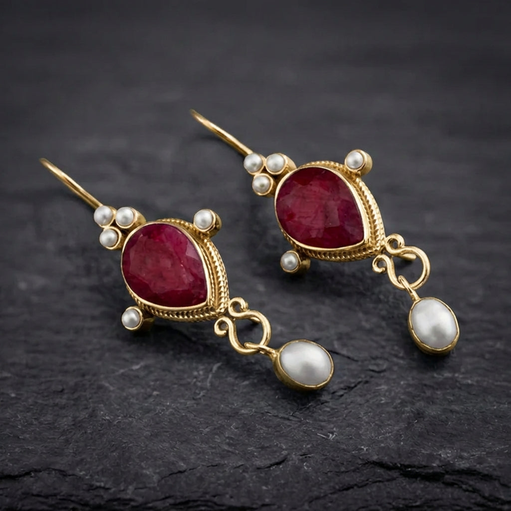 Vintage Ruby Pearl Earrings