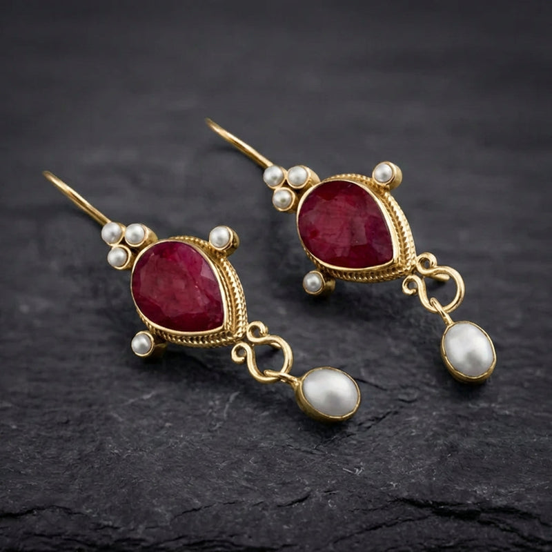 Vintage Ruby Pearl Earrings