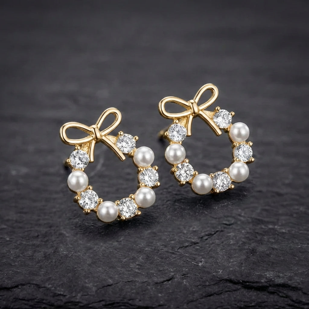 Vintage Pearl & Crystal Hoop Earrings