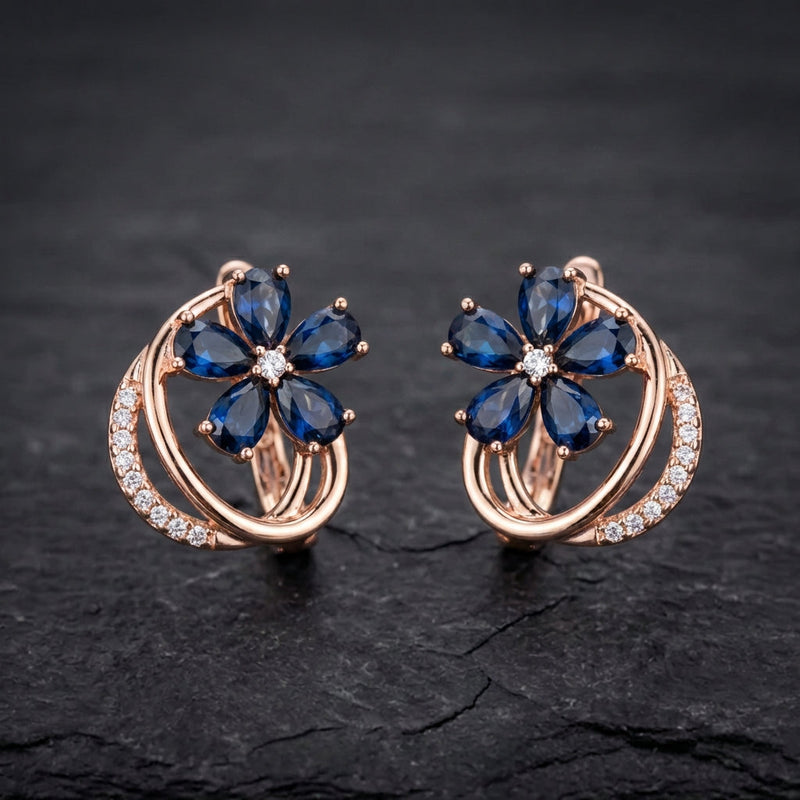 Blue Natural Zircon Flower Earrings
