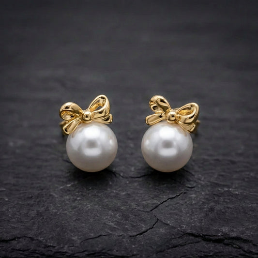 Classic Pearl Bowknot Stud Earrings