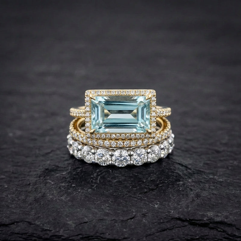 Vintage Silver Turquoise Glass Ring Set