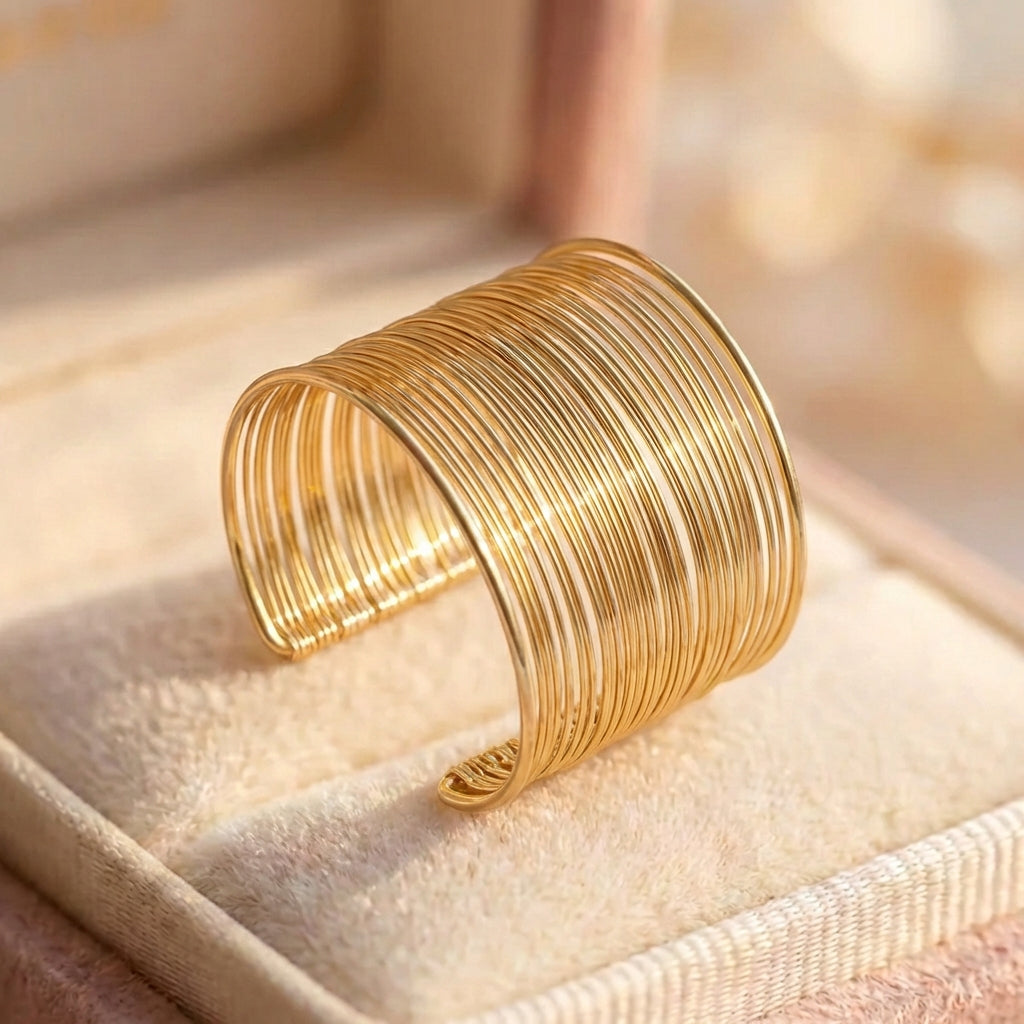 Gold Coil Wire Cuff Open Bracelet