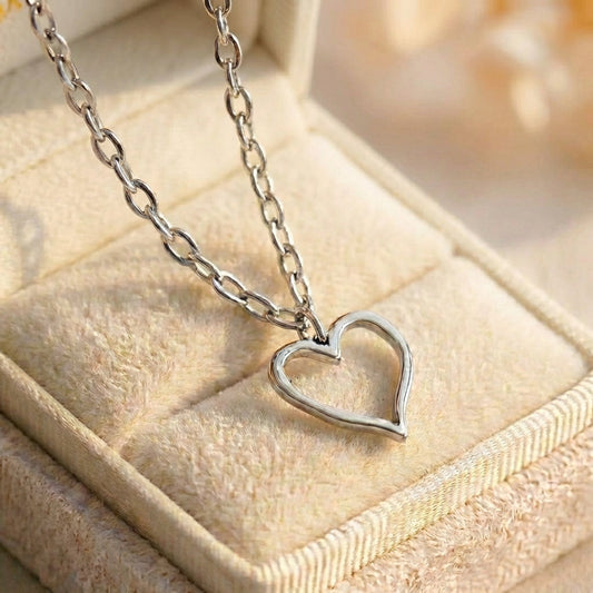 Vintage Hollow Heart Pendant Silver Necklace