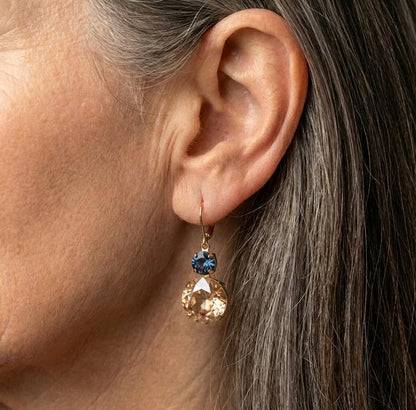 Blue Champagne Stone Dangle Earrings