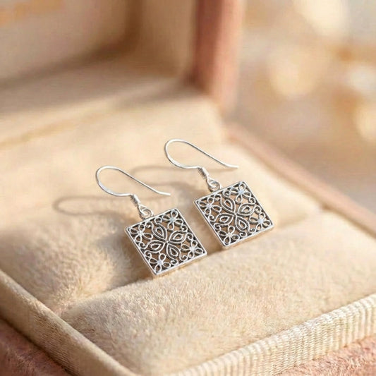 Vintage Silver Square Earrings