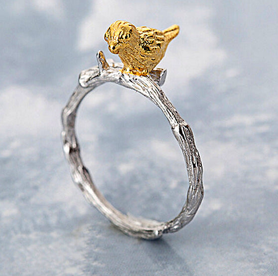 Gold Bird Silver Ring