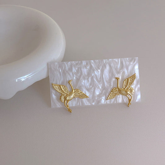 Gold Crane Earrings