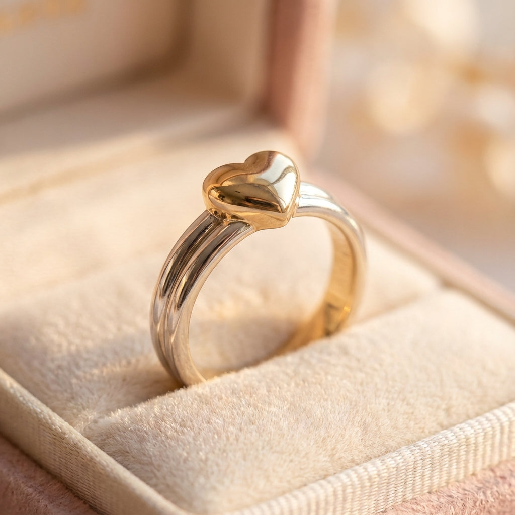 Gold Heart Silver Ring
