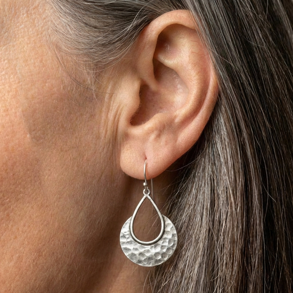 Hammered Silver Dangle Earrings