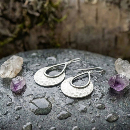 Hammered Silver Dangle Earrings