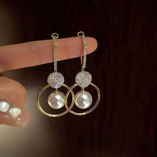 Earrings With Cultured Pearls and Zirconia