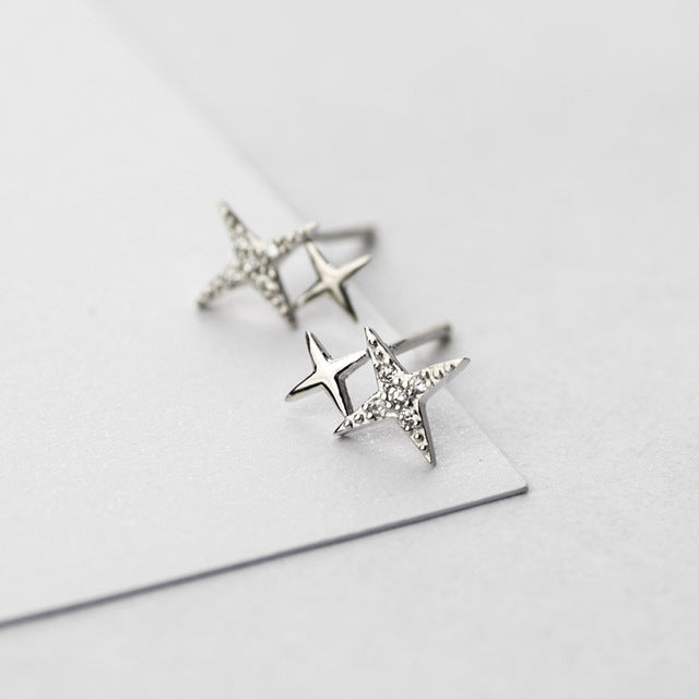 Star Stud Earrings With Zirconia In Gold