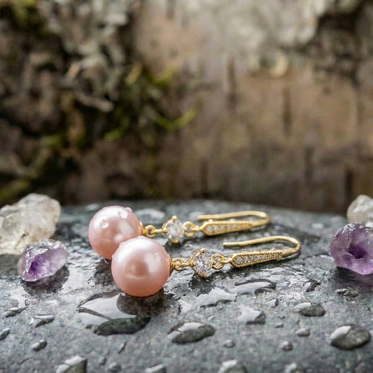 Luxury Zircon Pink Pearl Dangle Earrings