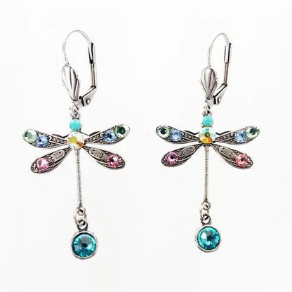 Elegant Multicolor Crystal Dragonfly Drop Earrings