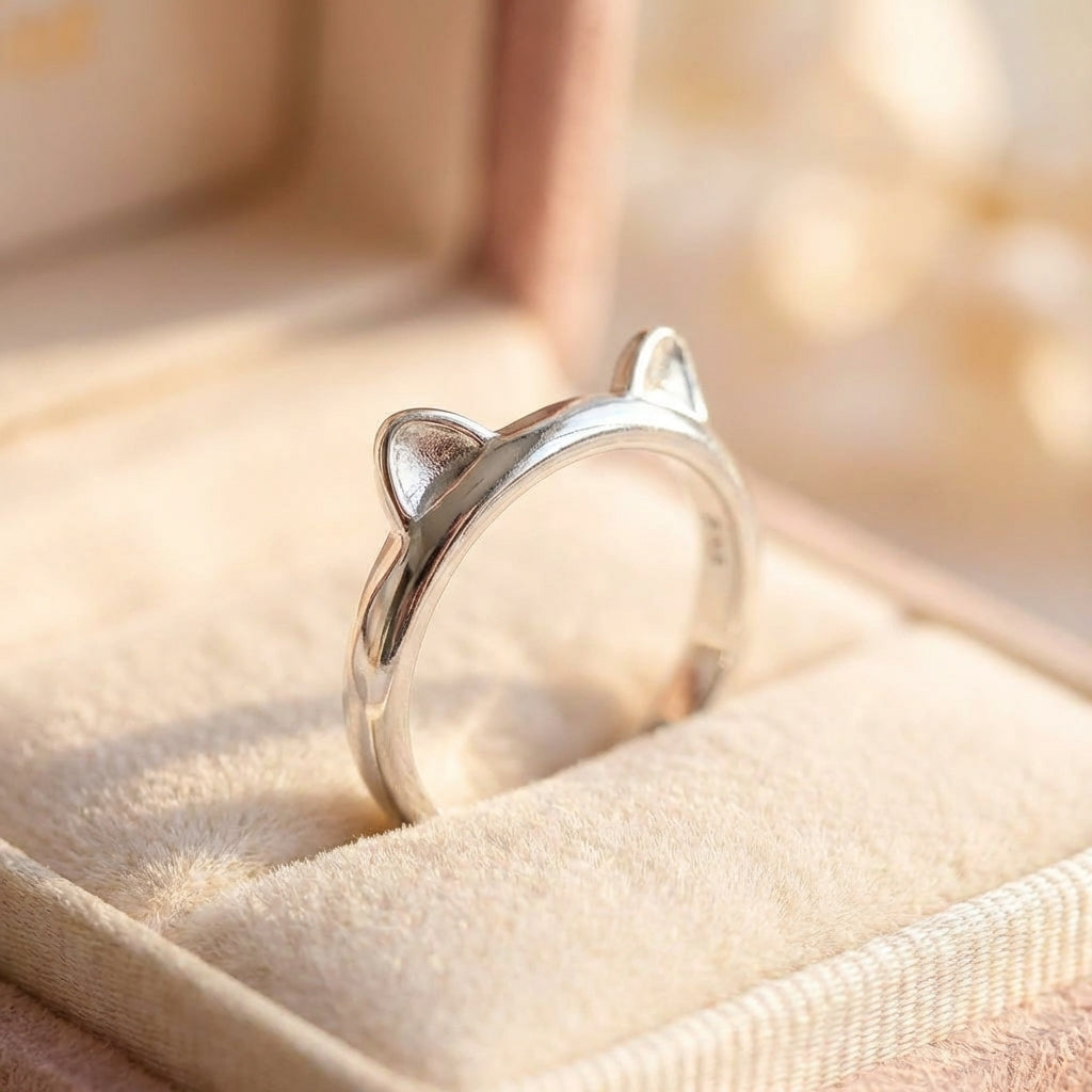 Minimalist Silver Cat Ears Ring