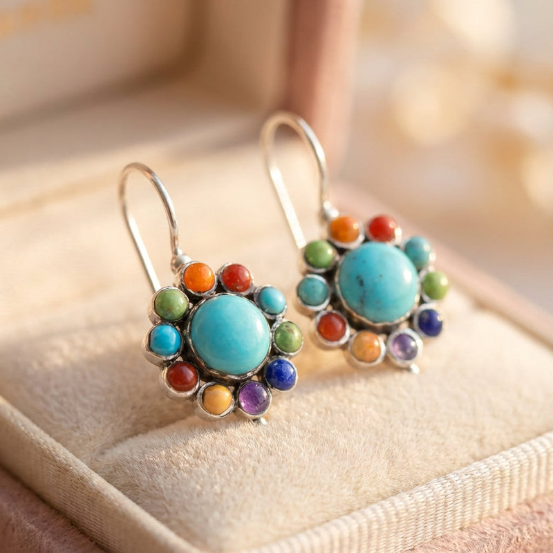 Multicoloured Turquoise Round Earrings