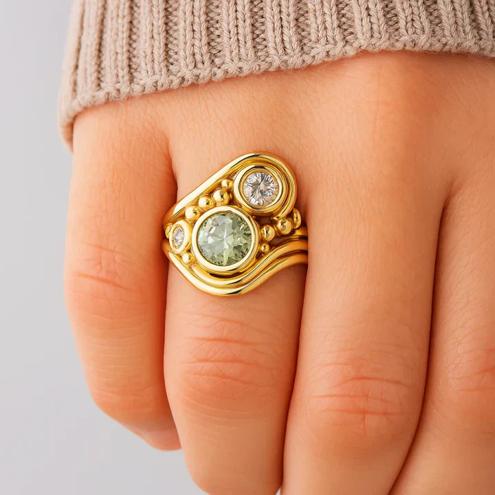 Vintage Golden Green Zirconia Ring