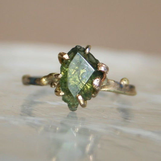 Green Nature Glass Gold Ring