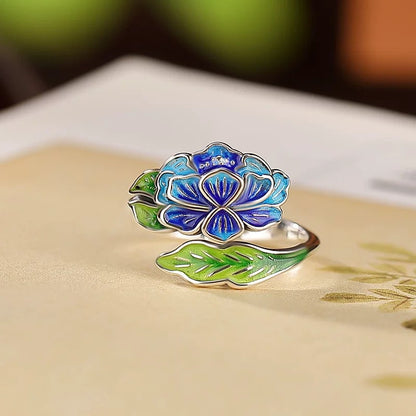 Nature Blue Enamel Flower Ring