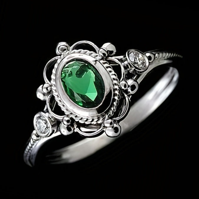 Black Crystal Eye Silvered Ring