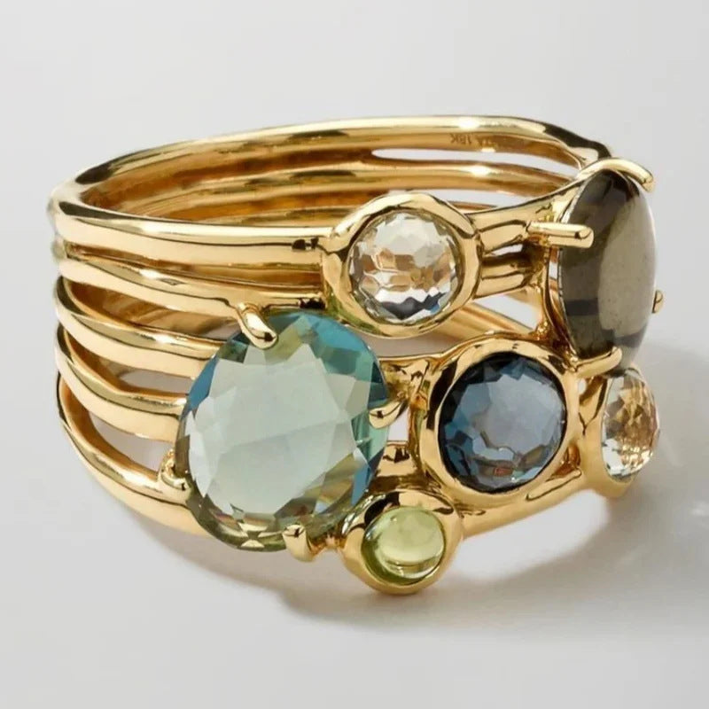 Elegant Oval & Round Cut Multi-Gemstone Ring