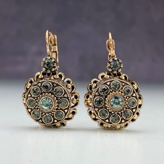 Green Mandala Gold Earrings